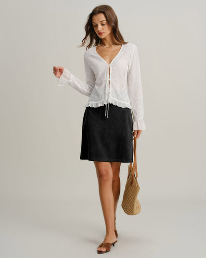 Gonna Mini Nera in Suede con Fessura Dritta