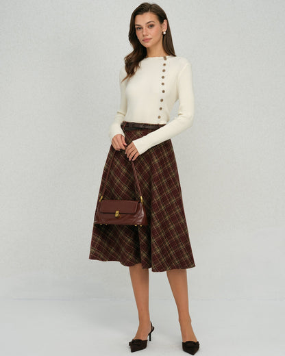 Gonna Midi a Fiori a Quadri Rossa