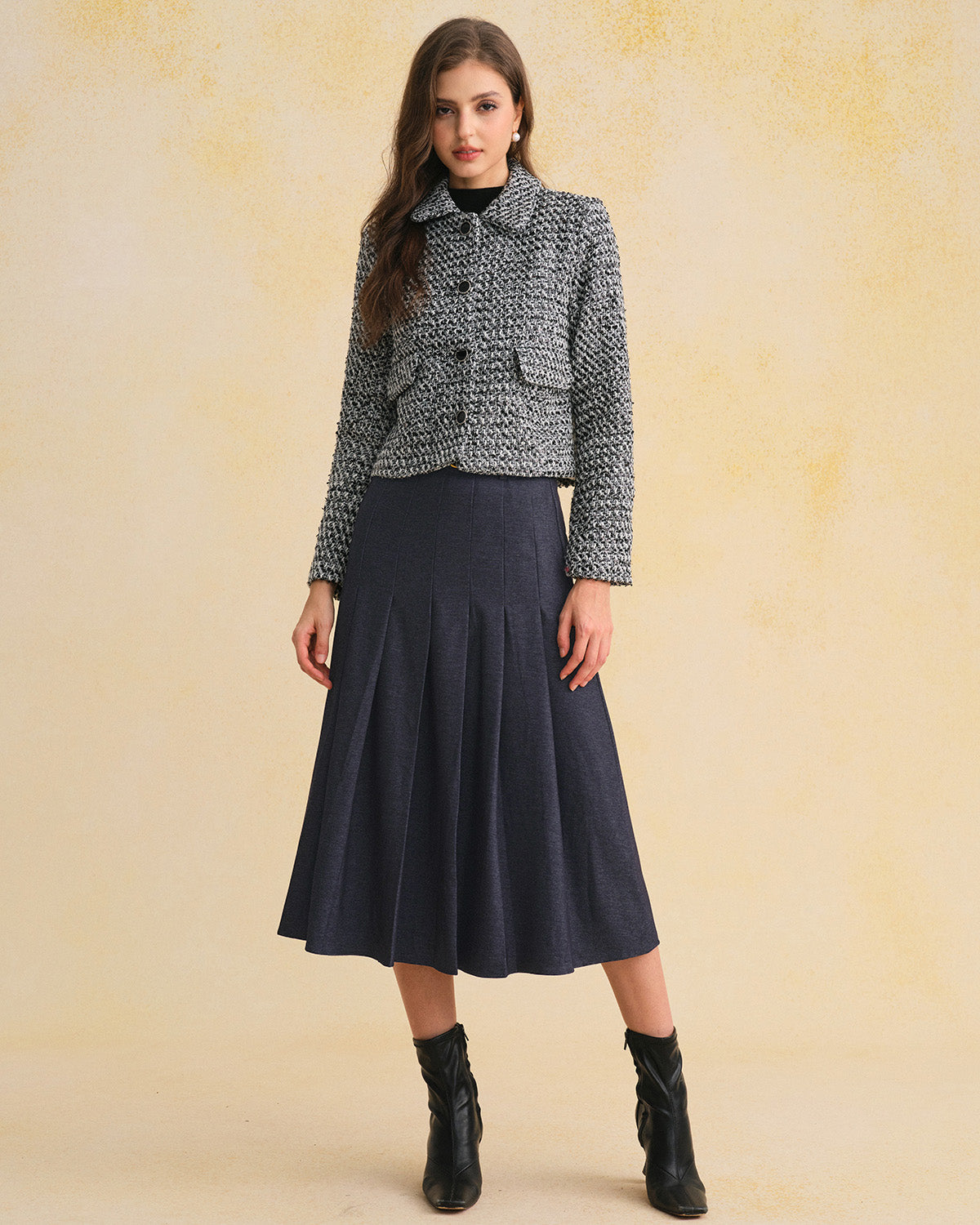 Gonna Midi Plissettata Blu con Cintura