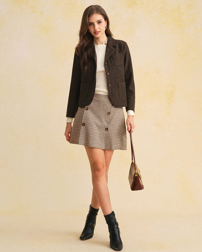 Gonna Mini A-Line a Quadri Khaki