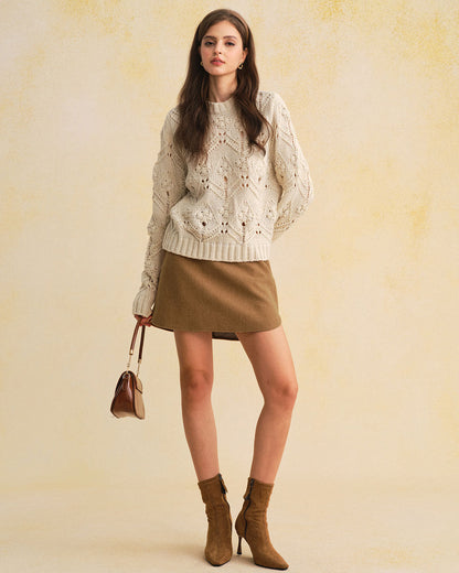 Gonna Mini A-Line in Caramello a Vita Naturale