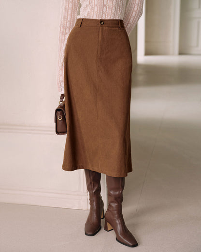 Gonna dritta marrone a vita naturale