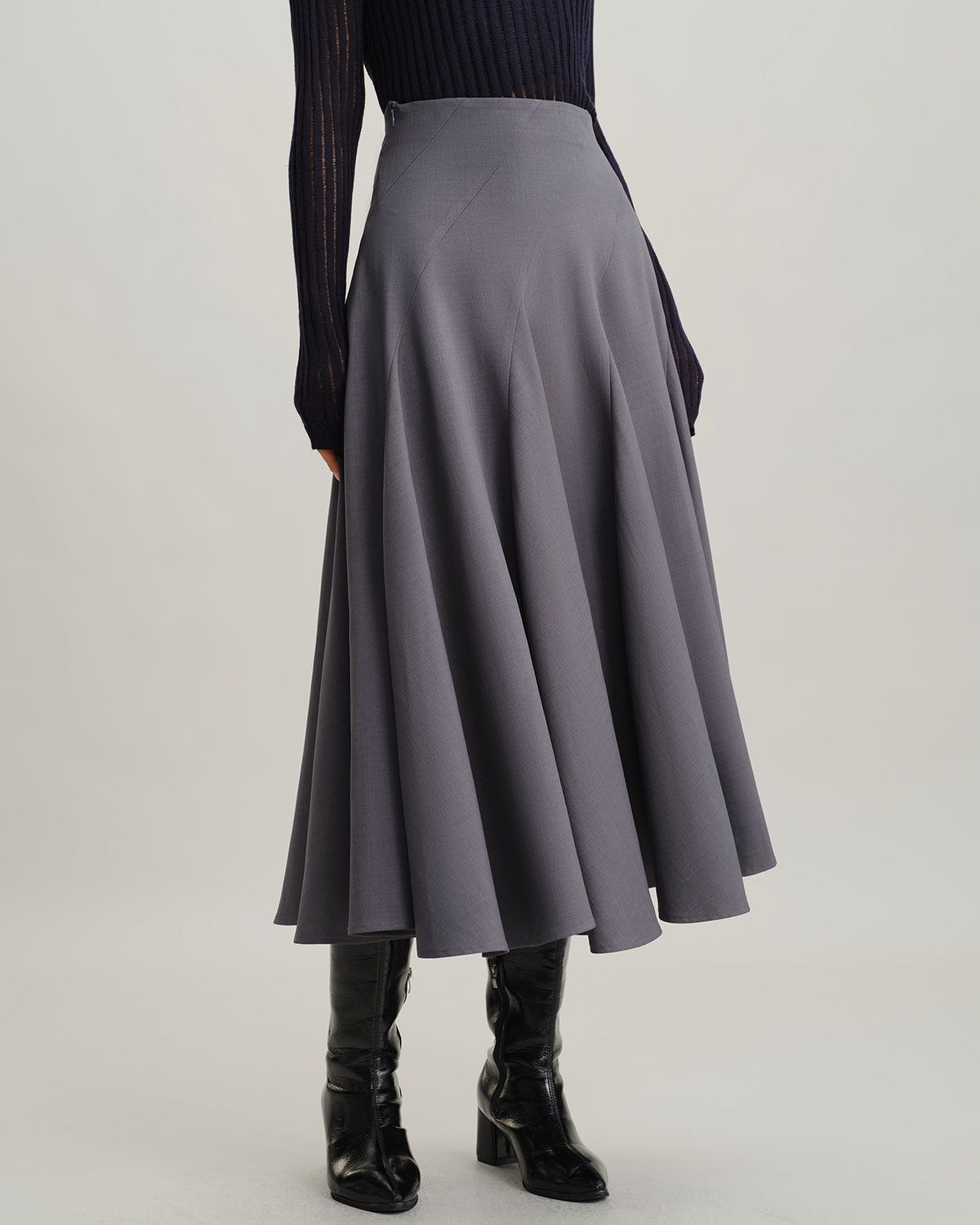 Gonna Midi Plissettata Grigia a Vita Alta