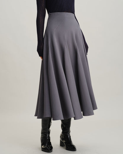 Gonna Midi Plissettata Grigia a Vita Alta