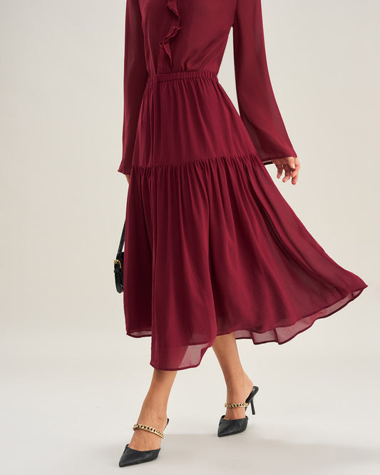 Gonna Midi A-Line in Chiffon Rosso Vino