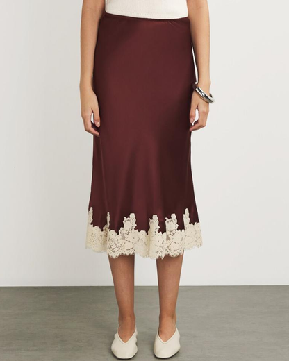 Gonna Midi Elasticizzata in Vita Contrasto Rosso Vino