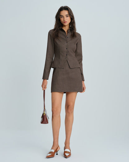 Gonna Mini A-Line a Quadri Caffè