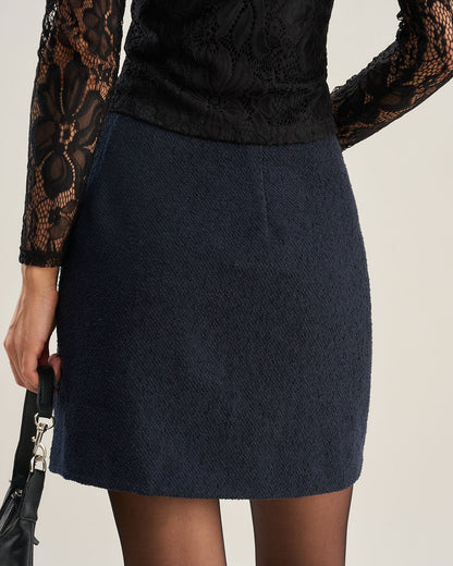 Gonna Mini A-Line Blu con Bottoni